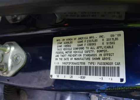 2010 Honda Accord 2.4 Lx from USA, damaged, VIN 1HGCP2F30AA027556
